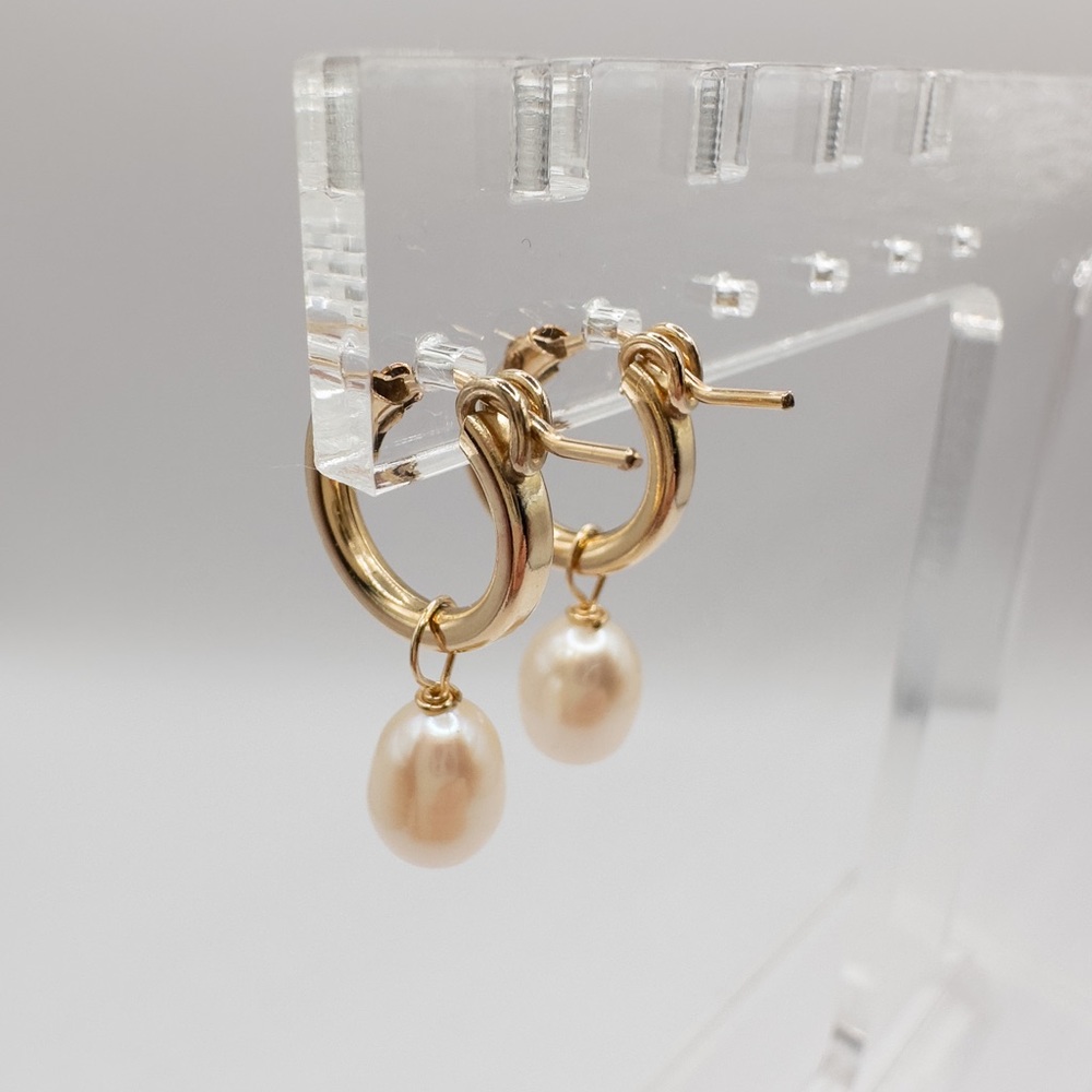 14k gold filled small hoops with natural fresh water pearls.new, comes in box